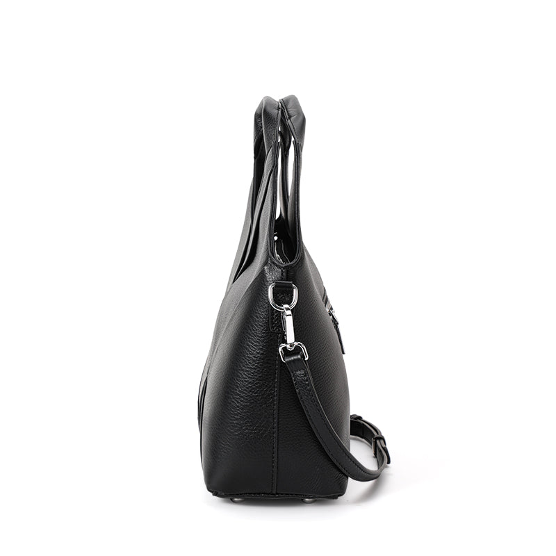 Genuine Cowhide Womens Handheld Tote Bag,Pebbled Diamond Woven Shoulder Purse,Black Large Capacity Business Commute Handbag