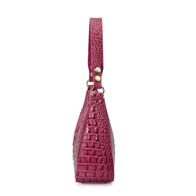 Genuine Cowhide Womens Shoulder Underarm Bag,Matte Crocodile Embossed Crescent Purse,Adjustable Strap Daily Commute Handbag