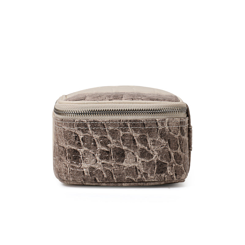 Genuine Cowhide Womens Makeup Bag,Crocodile Embossed Portable Cosmetic Pouch,Mini Travel Skincare Storage Case