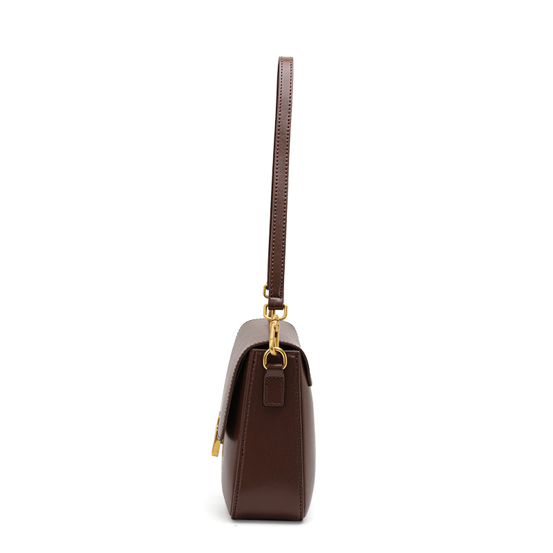 Genuine Cowhide Womens Shoulder Crossbody Bag,Smooth Plain Leather Flap Square Purse,Adjustable Strap Vintage Commute Handbag