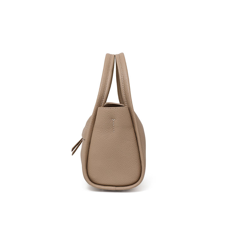 Genuine Cowhide Soft Pebbled Tote Purse,Detachable Adjustable Strap Multi Inner Pocket Elephant Grey Casual Travel Womens Structured Handbag