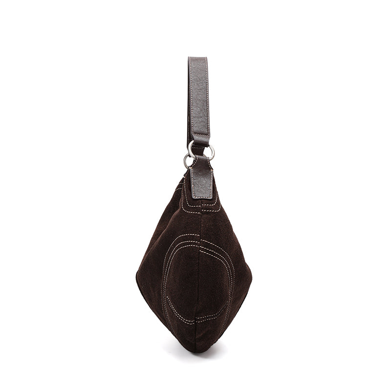 Genuine Suede Cowhide Womens Crescent Hobo Bag,Handheld Underarm Purse,Adjustable Strap Coffee Shoulder Bag