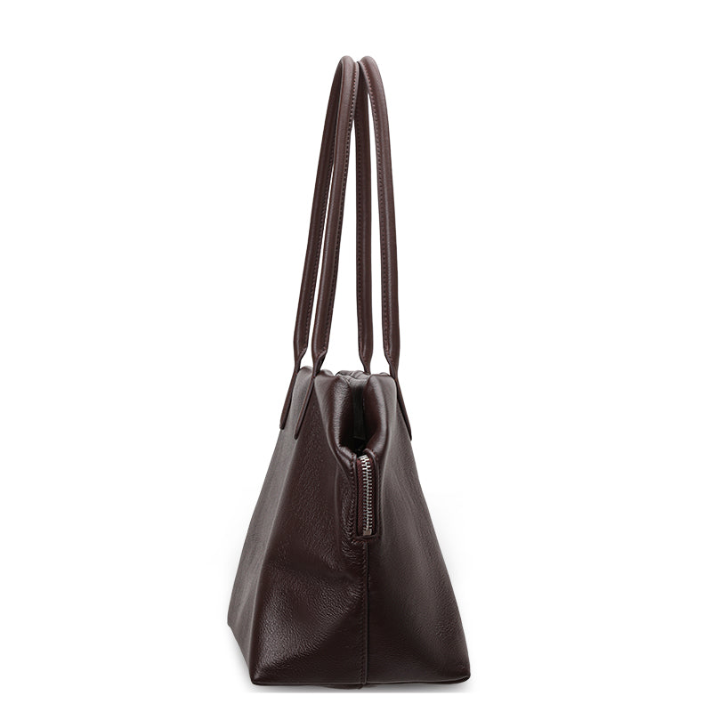 Genuine Cowhide Womens Handheld Tote,Pebbled Grain Large Capacity Shoulder Bag,Multi Compartment Daily Commute Handbag