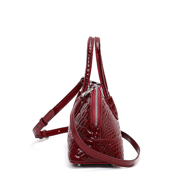 Genuine Cowhide Womens Handheld Crossbody Bag,Glossy Crocodile Embossed Shell Purse,Detachable Strap Vintage Evening Handbag