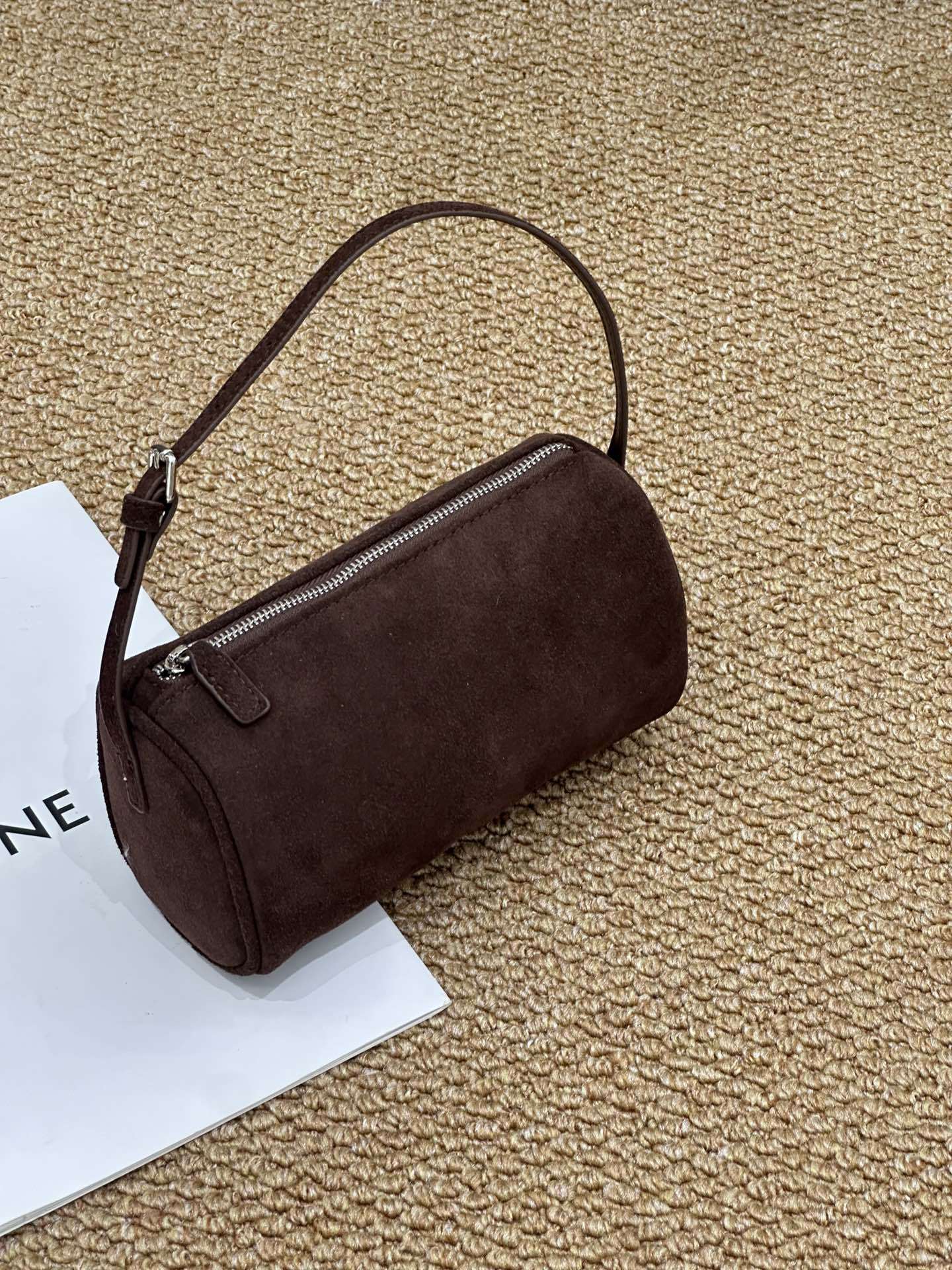 Genuine Cowhide Womens Bag,Suede Cylindrical Mini Underarm Purse,Adjustable Strap Vintage Daily Crossbody Shoulder Bag