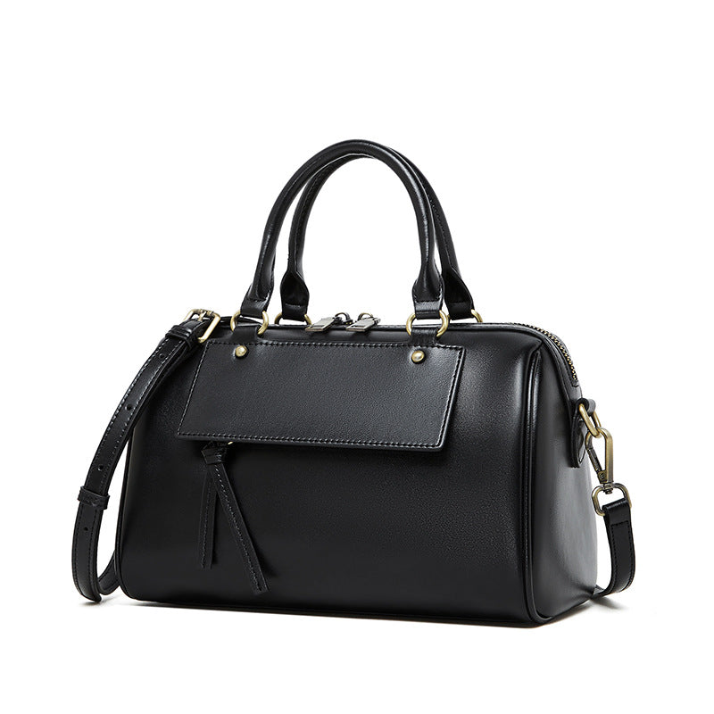 Genuine Cowhide Smooth Wax Womens Pillow Handbag,Detachable Adjustable Leather Shoulder Strap Multi Compartment Daily Crossbody Bag
