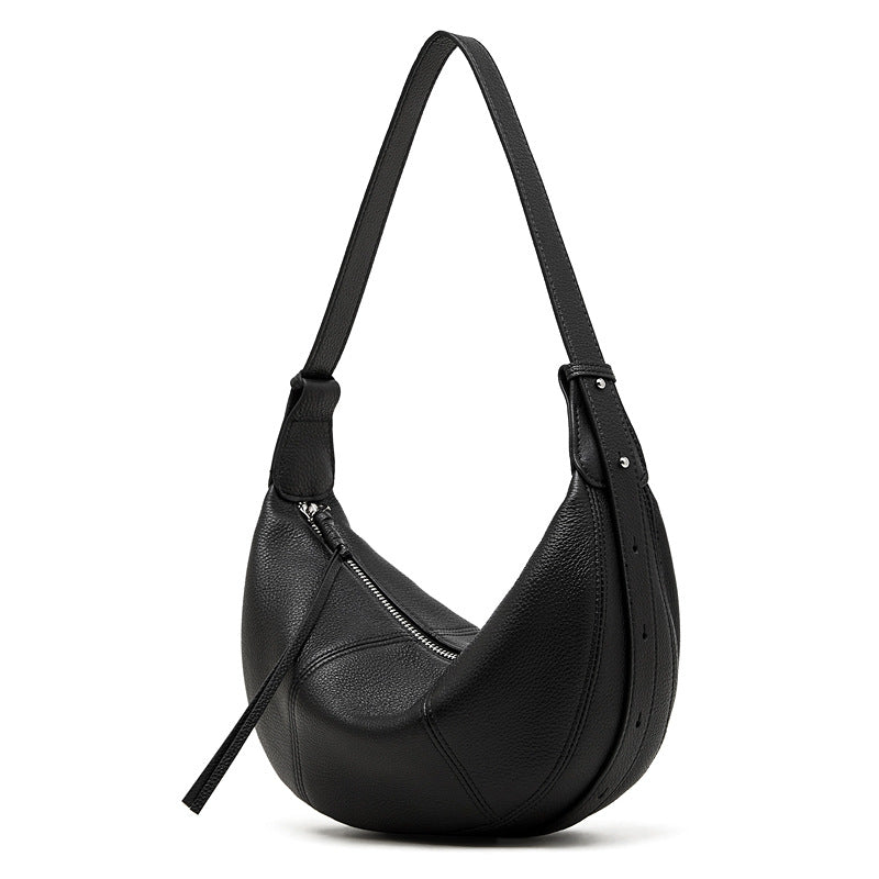 Genuine Cowhide Womens Bag,Pebbled Crescent Hobo Purse,Dual Replaceable Straps Minimal Underarm Crossbody Shoulder Bag