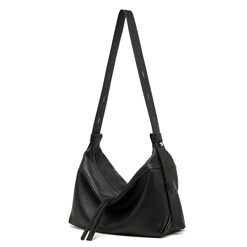 Genuine Cowhide Womens Bag,Natural Pebbled Grain Slouch Hobo Tote,Adjustable Wide Strap Daily Commute Shoulder Handbag