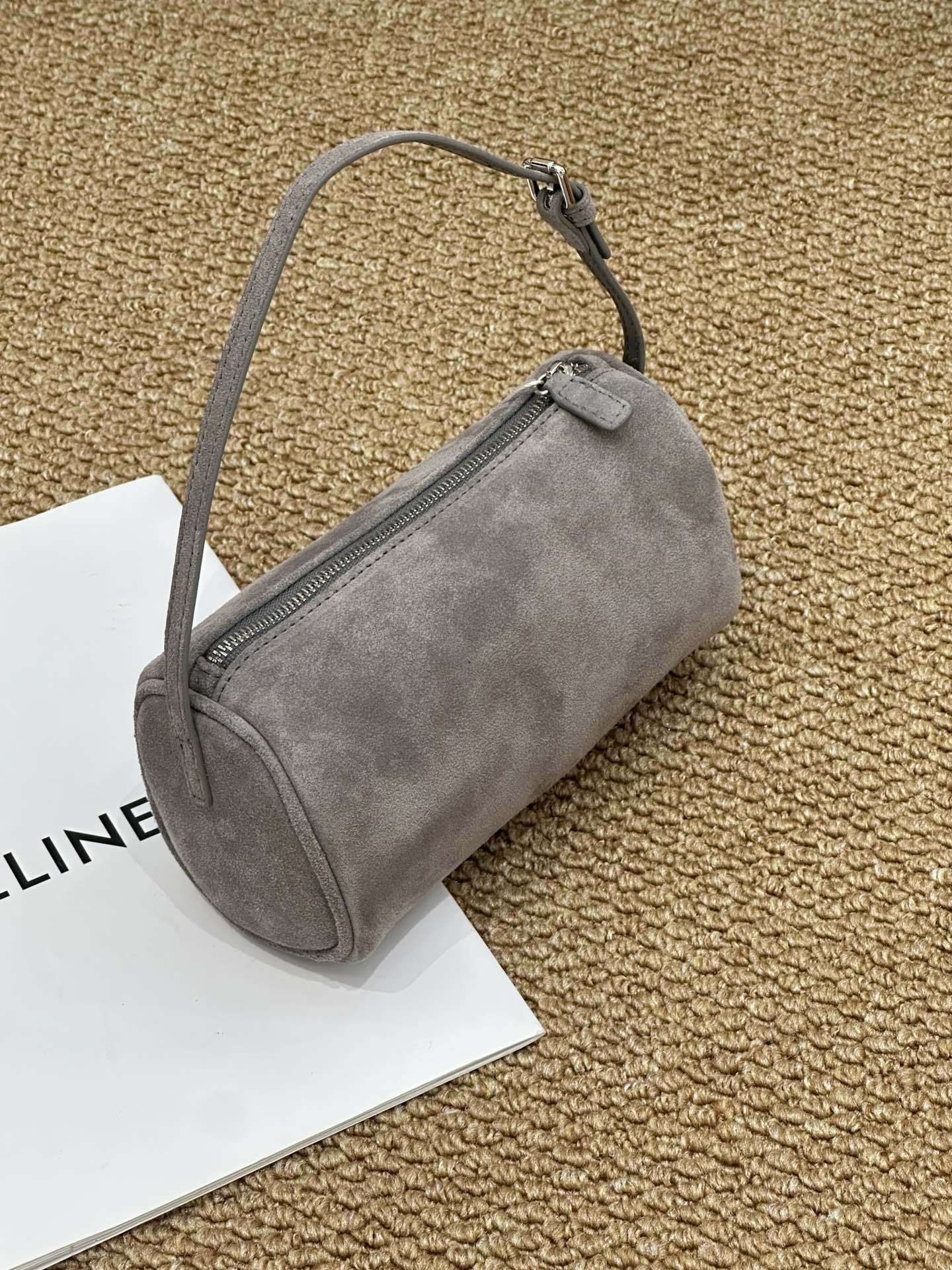 Genuine Cowhide Womens Bag,Suede Cylindrical Mini Underarm Purse,Adjustable Strap Vintage Daily Crossbody Shoulder Bag