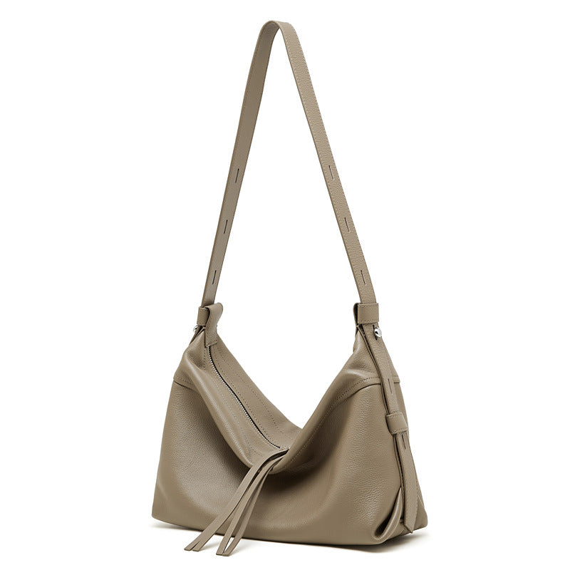 Genuine Cowhide Womens Bag,Natural Pebbled Grain Slouch Hobo Tote,Adjustable Wide Strap Daily Commute Shoulder Handbag