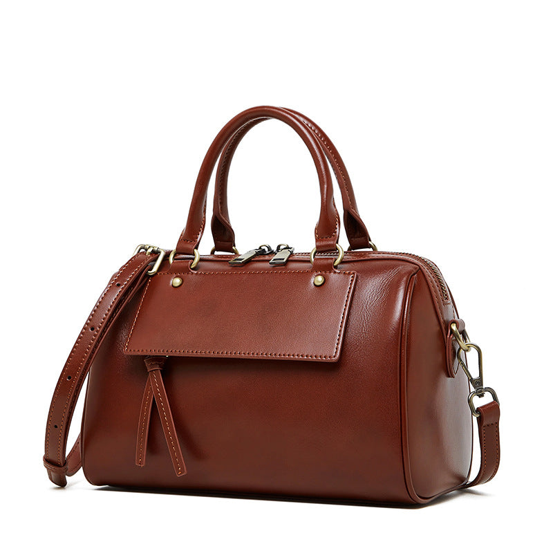 Genuine Cowhide Smooth Wax Womens Pillow Handbag,Detachable Adjustable Leather Shoulder Strap Multi Compartment Daily Crossbody Bag