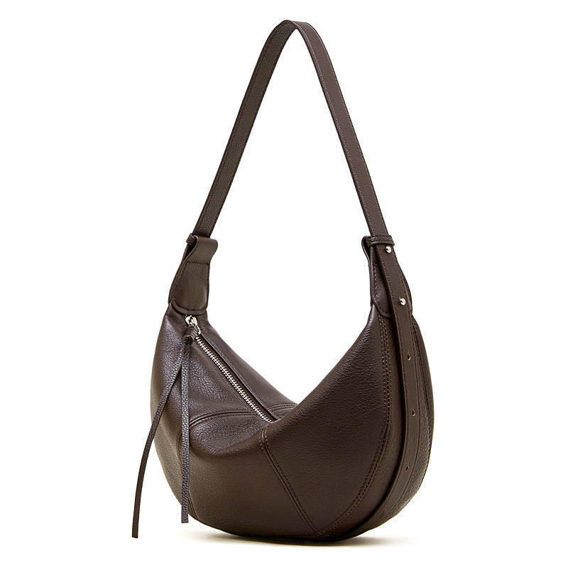 Genuine Cowhide Womens Bag,Pebbled Crescent Hobo Purse,Dual Replaceable Straps Minimal Underarm Crossbody Shoulder Bag