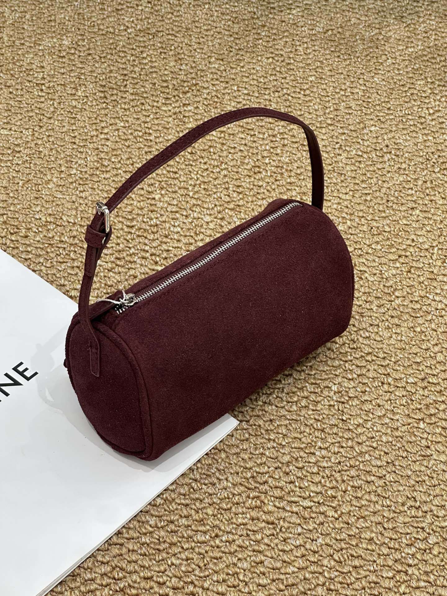 Genuine Cowhide Womens Bag,Suede Cylindrical Mini Underarm Purse,Adjustable Strap Vintage Daily Crossbody Shoulder Bag