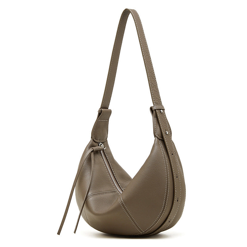 Genuine Cowhide Womens Bag,Pebbled Crescent Hobo Purse,Dual Replaceable Straps Minimal Underarm Crossbody Shoulder Bag