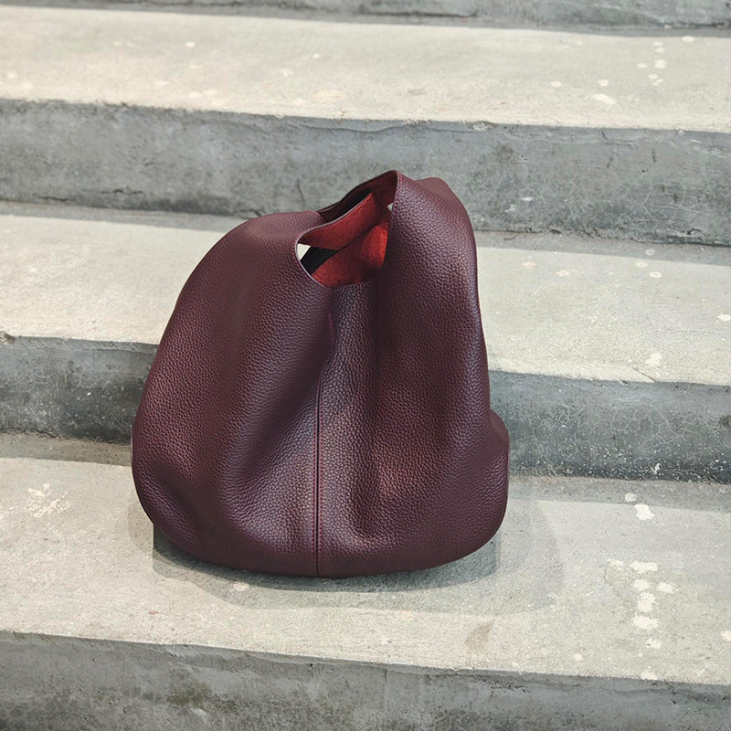 Genuine Cowhide Womens Hobo Tote Bag,Pebbled Grain Combo Shoulder Purse,Large Capacity Commute Mother Daughter Handbag