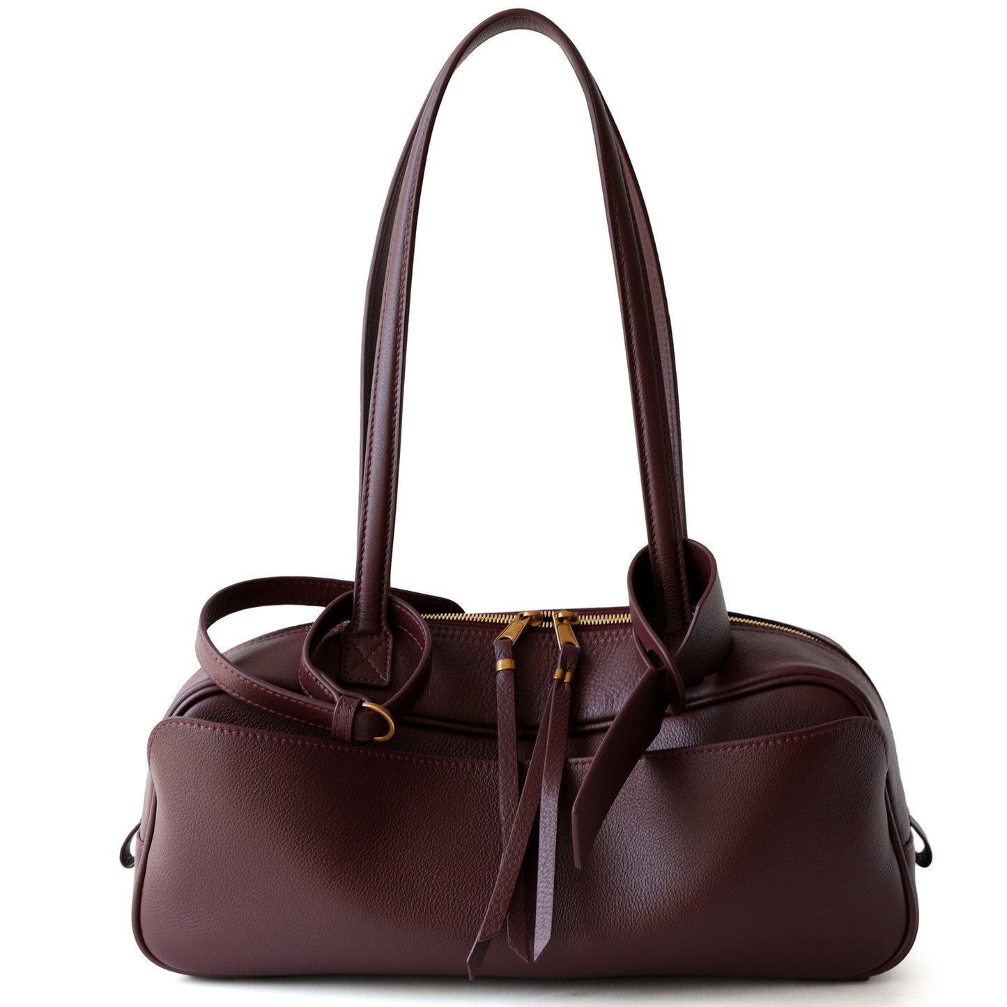 Genuine Cowhide Womens Underarm Shoulder Bag,Pebbled Grain Double Zip Pillow Purse,Multi Compartment Daily Commute Handbag
